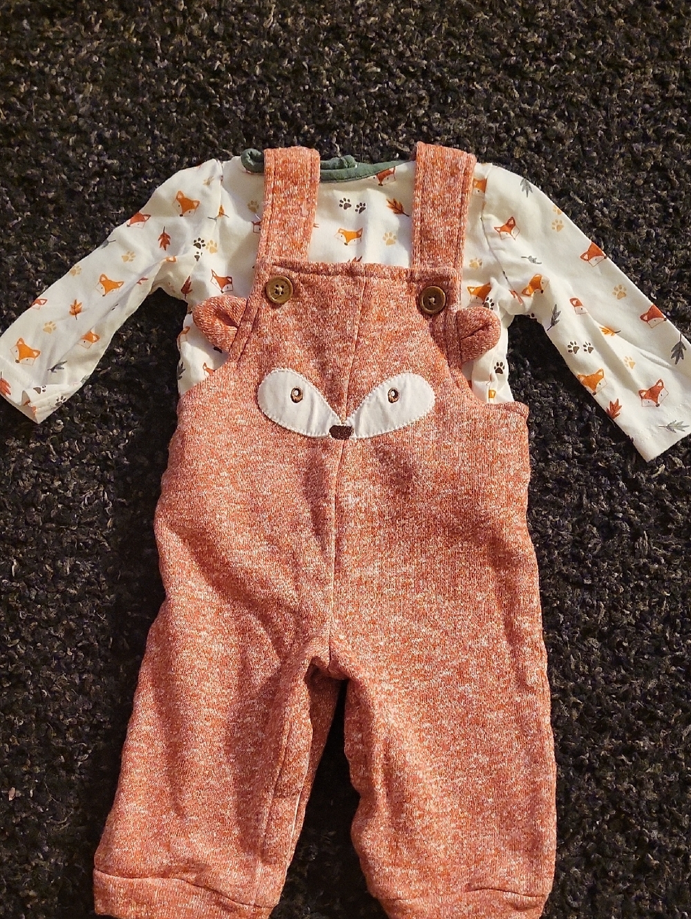 Good Lad Orange Fox Knit Overalls with Fox Print Tee